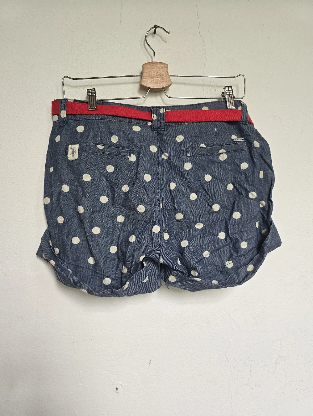 U.S. Polo Assn Polka Dot Chambray Shorts Red Belt Size 7 / 8